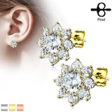 Pair of Round CZ Flower Surgical Steel Post Earring Studs