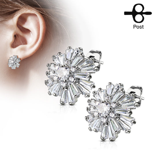 Pair of Double Tiered CZ Cluster Post Earring Studs