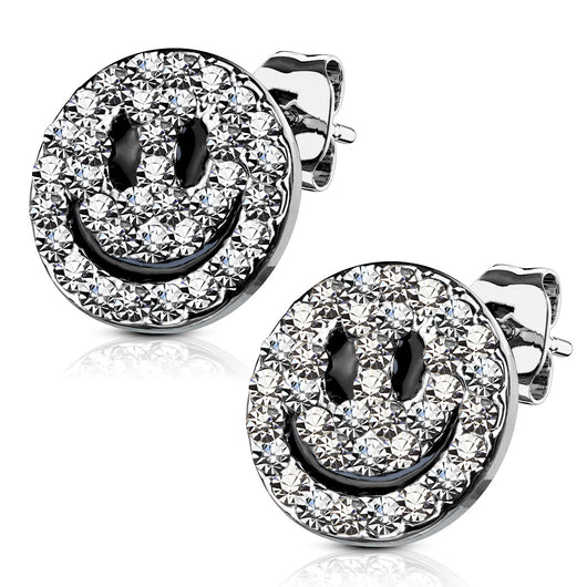Pair of Double Paved Smiley Face Post Earring Studs