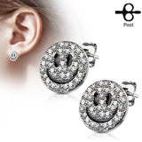 Pair of Double Paved Smiley Face Post Earring Studs