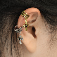 Celtic Heart CZ Fleur De Lis Cross Non Piercing Earring Cuff