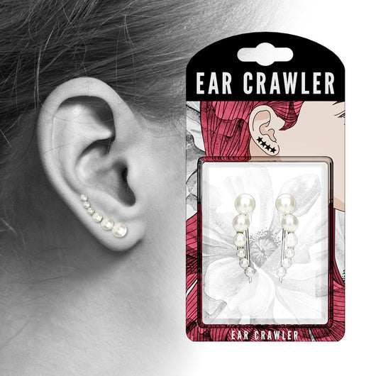 Pair of Lined White Pearls Ear Crawler Ear Climber Earrings