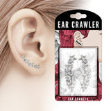 Pair of Round CZ and Hollow Stars Ear Crawler Ear Climber Earrings