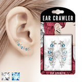 Pair of Round CZ and Hollow Stars Ear Crawler Ear Climber Earrings