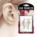 Pair of Paved CZ and Pearl Feather Ear Crawler Ear Climber Earrings
