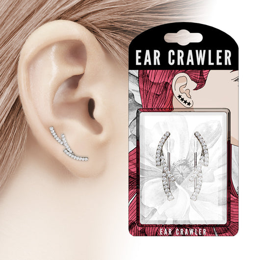 Pair of CZ Paved Vine Ear Crawler Ear Climber Earrings