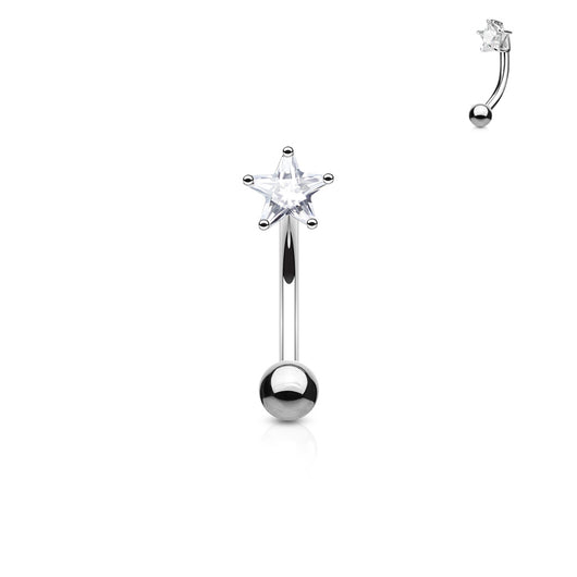CZ Prong Set Star 316L Surgical Steel Curved Barbells Eyebrow Rings