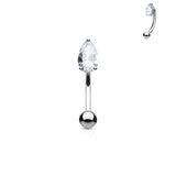 CZ Tear Drop Surgical Steel Curved Barbells Eyebrow Rings