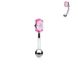 CZ Prong Set Oval 316L Surgical Steel Curved Barbells Eyebrow Rings