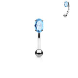 CZ Prong Set Oval 316L Surgical Steel Curved Barbells Eyebrow Rings