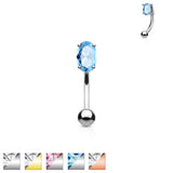 CZ Prong Set Oval 316L Surgical Steel Curved Barbells Eyebrow Rings