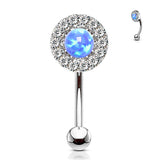 CZ Paved Opal Center Top Eyebrow Ring Curved Barbells Rook Snug