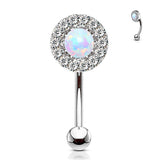 CZ Paved Opal Center Top Eyebrow Ring Curved Barbells Rook Snug