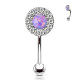 CZ Paved Opal Center Top Eyebrow Ring Curved Barbells Rook Snug