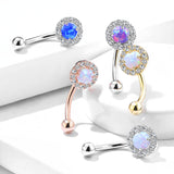 CZ Paved Opal Center Top Eyebrow Ring Curved Barbells Rook Snug