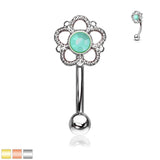 Flower Filigree With Turquoise Center Top Eyebrow Ring Curved Barbells Rook Snug