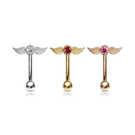 Crystal With Angel Wings Top Eyebrow Ring Curved Barbells Rook Snug