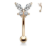 Prong Set CZ  Butterfly Top Eyebrow Ring Curved Barbells Rook Snug