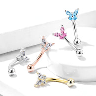 Prong Set CZ  Butterfly Top Eyebrow Ring Curved Barbells Rook Snug