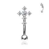 CZ Paved Cross Top Eyebrow Ring Curved Barbells Rook Snug