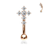 CZ Paved Cross Top Eyebrow Ring Curved Barbells Rook Snug