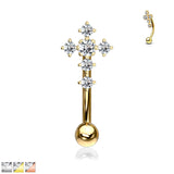 CZ Paved Cross Top Eyebrow Ring Curved Barbells Rook Snug