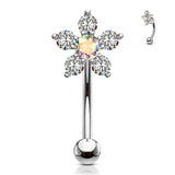 Multi CZ Paved Flower Top Eyebrow Ring Curved Barbells Rook Snug