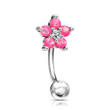 CZ With Opal Glitter Flower Curve Barbells Eyebrow Ring Rook Snug Piercing