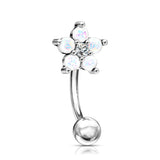 CZ With Opal Glitter Flower Curve Barbells Eyebrow Ring Rook Snug Piercing