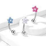 CZ With Opal Glitter Flower Curve Barbells Eyebrow Ring Rook Snug Piercing