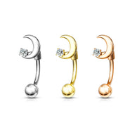 Crescent Moon With Crystal Star Curve Barbells Eyebrow Ring Rook Snug Piercing
