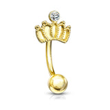 Crown With Crystal Curve Barbells Eyebrow Ring Rook Snug Piercing