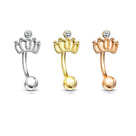 Crown With Crystal Curve Barbells Eyebrow Ring Rook Snug Piercing