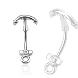 Ship Anchor Curved Eyebrow Ring with Gems 316L Surgical Steel