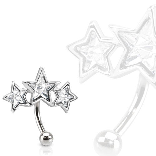 Triple Star 316L Surgical Steel Eyebrow Ring Paved Star Shaped CZs