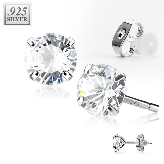 Pair .925 Sterling Silver With Giant 10 mm Round CZ Martini Stud Earring
