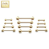 14K Solid Gold Barbell Rings for Tongue Ear Cartilage 16G