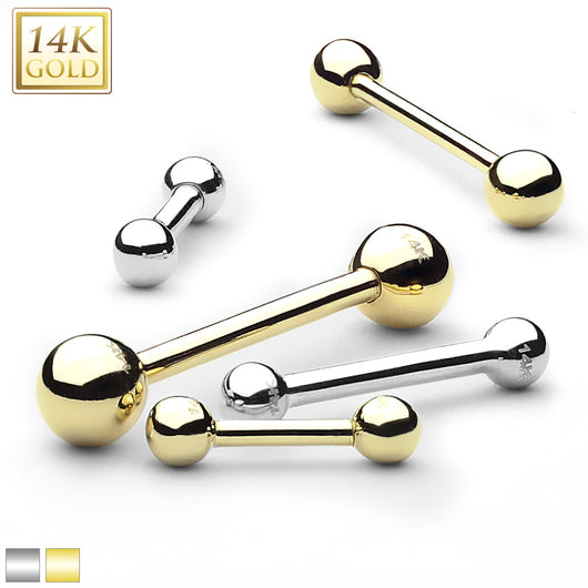 14K Solid Gold Barbell Rings for Tongue Ear Cartilage 16G