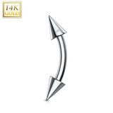 14 Karat Solid Gold White Gold Spike Curve Ring Eyebrow Ring