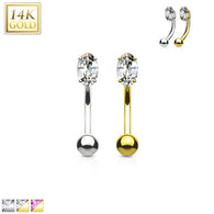 14Kt. Solid Gold Oval Marquise CZ Curve Barbell Eyebrow Ring