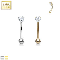 14Kt. Solid Gold Heart CZ Curve Barbell Eyebrow Ring