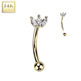14K Solid Gold Triple CZ Marquise Fan Curved Eyebrow Ring