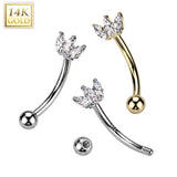 14K Solid Gold Triple CZ Marquise Fan Curved Eyebrow Ring