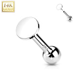 14K Solid Gold Cartilage Flat Round Top Threadless Push-In Barbell