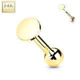 14K Solid Gold Cartilage Flat Round Top Threadless Push-In Barbell