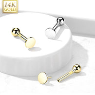 14K Solid Gold Cartilage Flat Round Top Threadless Push-In Barbell