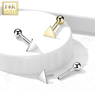 14K Solid Gold Cartilage Flat Triangle Top Threadless Push-In Barbell