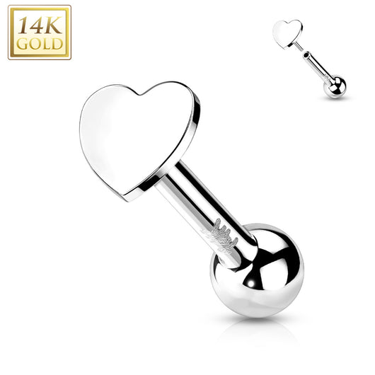 14K Solid Gold Cartilage Flat Heart Top Threadless Push-In Barbell
