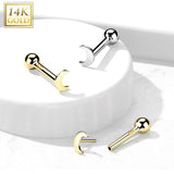 14K Solid Gold Cartilage Flat Moon Top Threadless Push-In Barbell