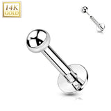 14K Solid Gold Dome Top Threadless Push-In Labret for Cartilage Monroe